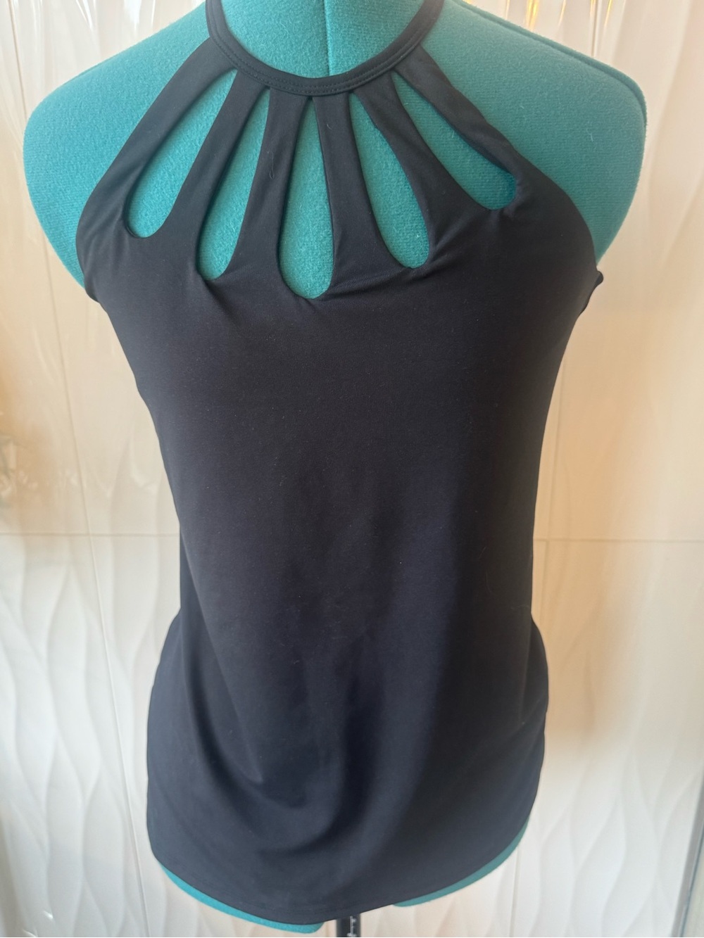 Fabletics Black Cutout Halter Tank Top, Sz. Small